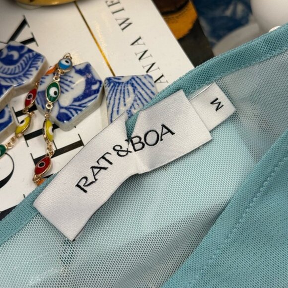 🆕 RAT & BOA 🧿 NWOT Santino Sheer Long Sleeve Dress, Blue with Red Tulip, Sz M - Picture 15 of 16